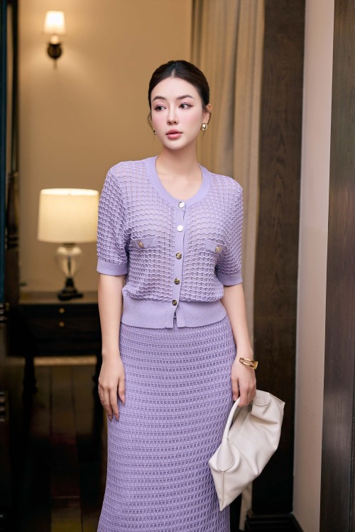 Sixdo Purple Knit Blouse & Purple Knit Loose Skirt